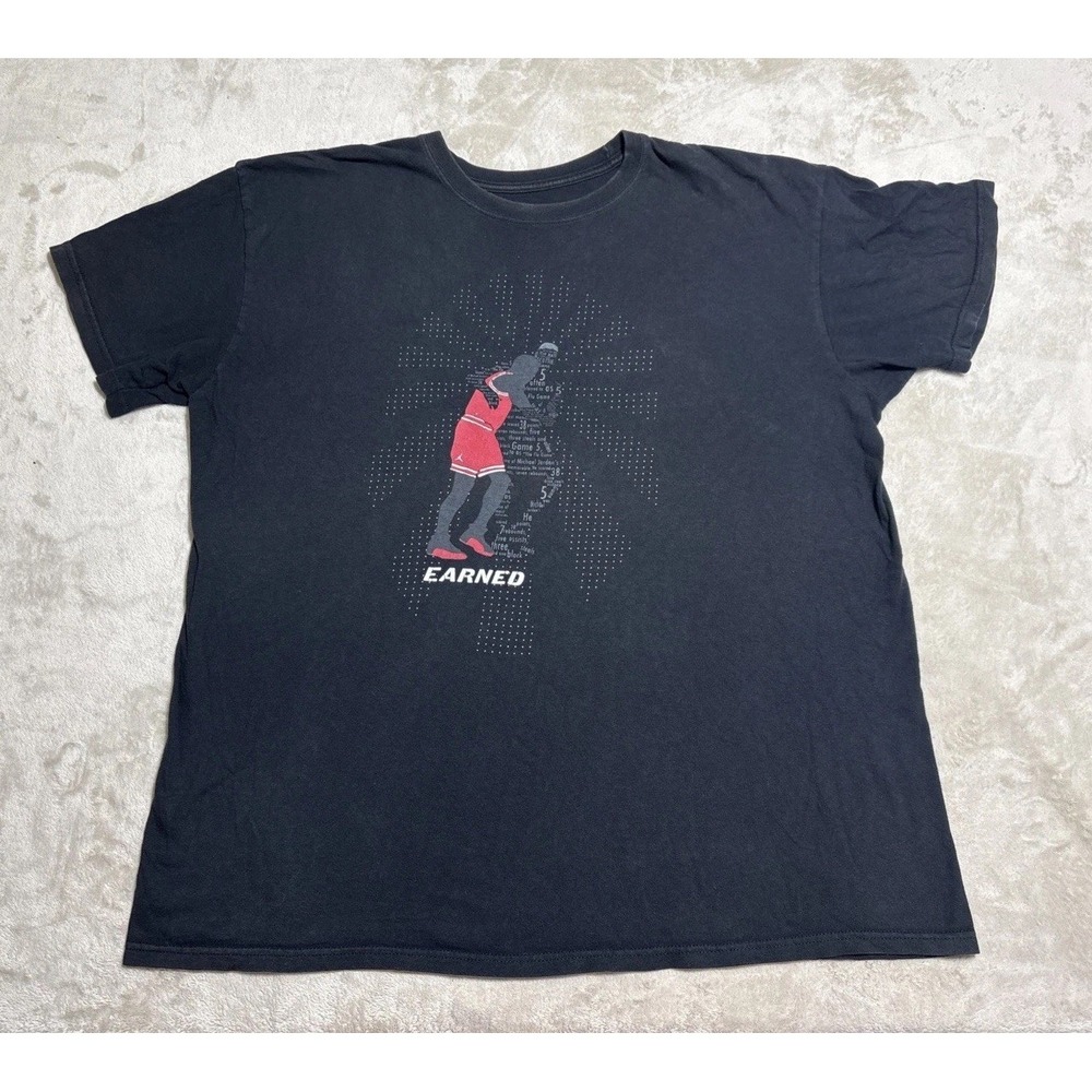 Nike Air Jordan 1997 Flu Game EARNED T Shirt Men's 2XL XXL Black Short Sleeve